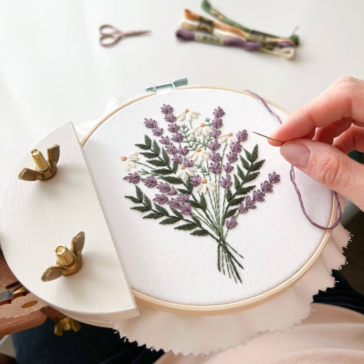6" Beginner Lavender and Daisies Embroidery Kit - Shop at Persephone's Hearth