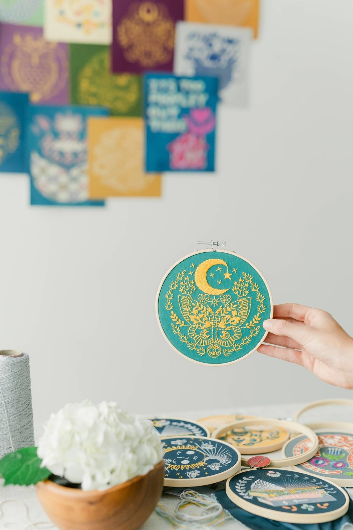 6" Beginner Lunar Moth Embroidery Kit - Shop at Persephone's Hearth