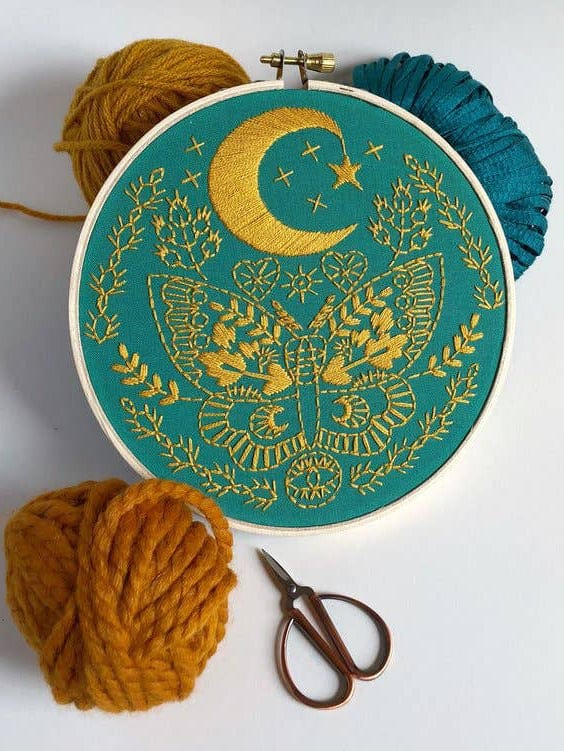 6" Beginner Lunar Moth Embroidery Kit - Shop at Persephone's Hearth