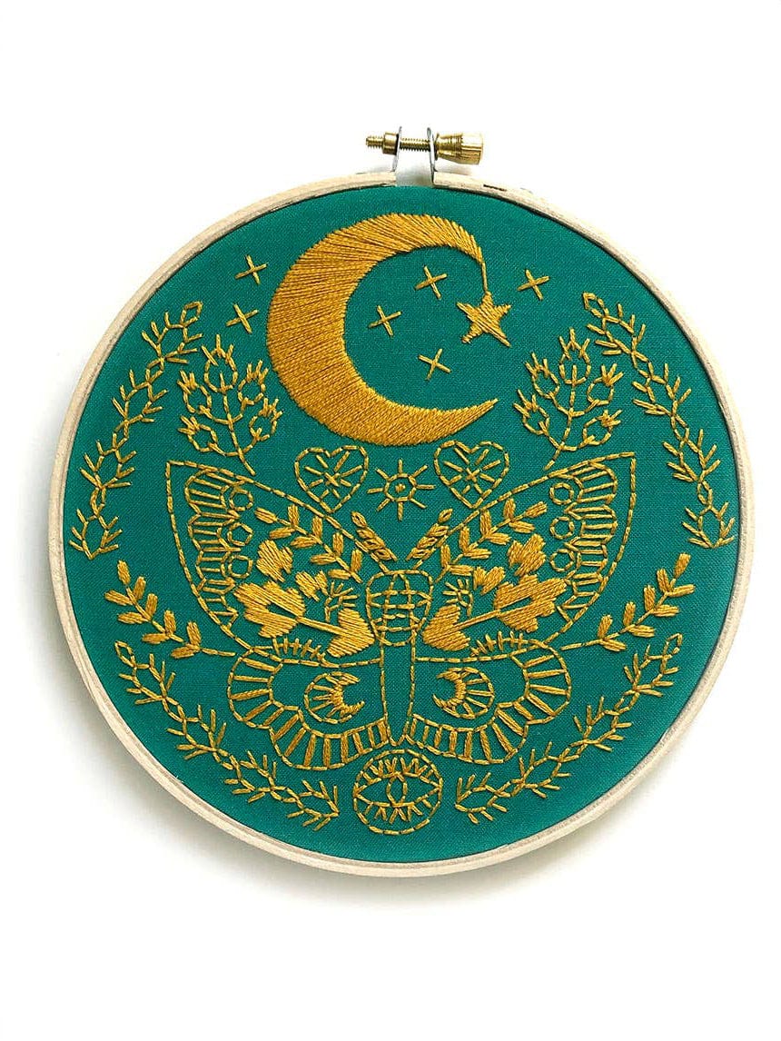 6" Beginner Lunar Moth Embroidery Kit - Shop at Persephone's Hearth