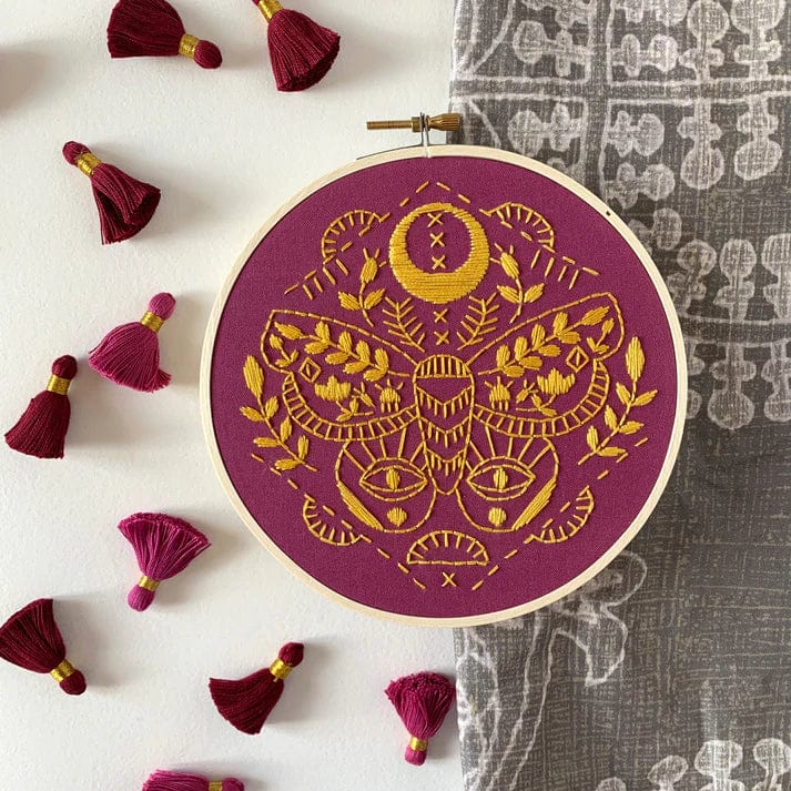 6" Beginner Mythic Moth Embroidery Kit - Shop at Persephone's Hearth