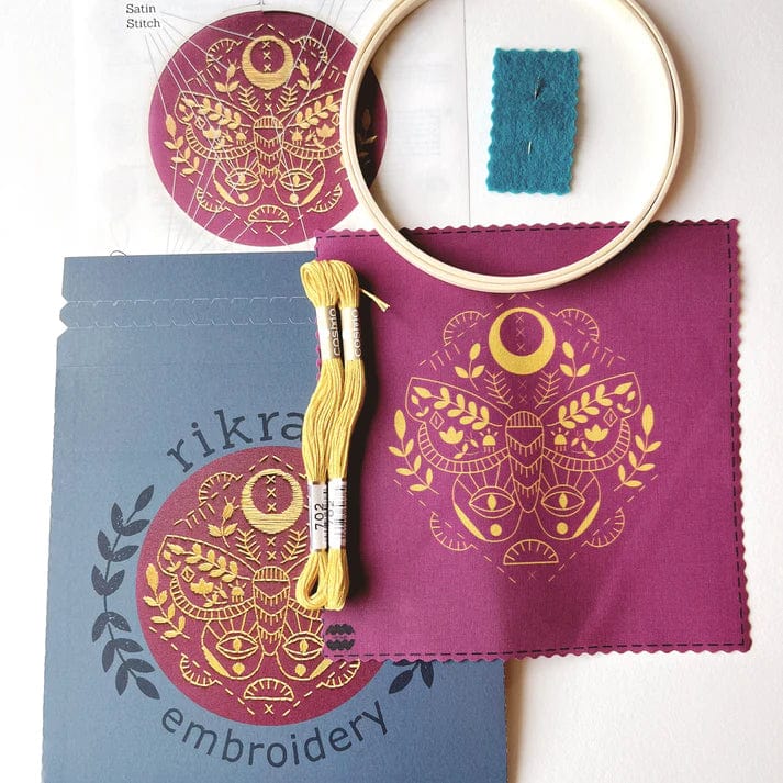 6" Beginner Mythic Moth Embroidery Kit - Shop at Persephone's Hearth