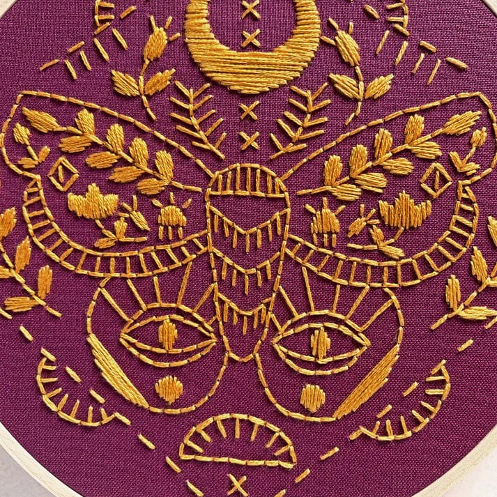 6" Beginner Mythic Moth Embroidery Kit - Shop at Persephone's Hearth