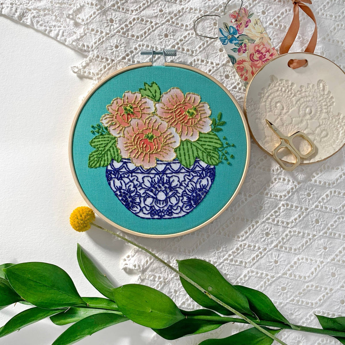 6" Beginner Peony Embroidery Kit - Shop at Persephone's Hearth