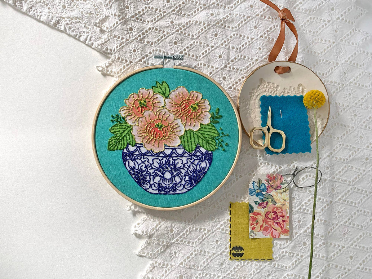 6" Beginner Peony Embroidery Kit - Shop at Persephone's Hearth