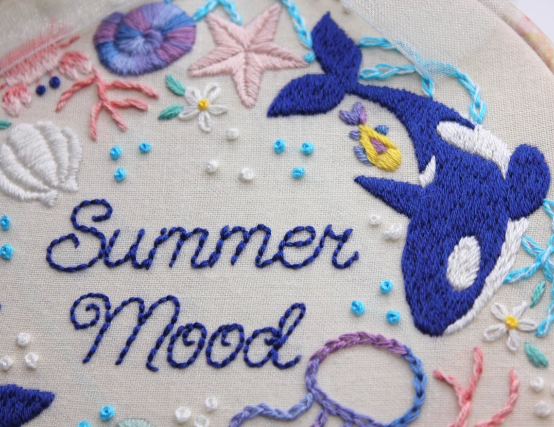 6" Beginner Summer Orca Embroidery Kit - Shop at Persephone's Hearth