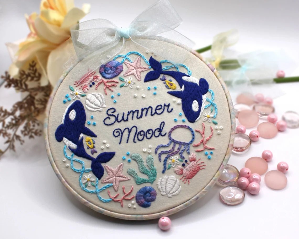 6" Beginner Summer Orca Embroidery Kit - Shop at Persephone's Hearth