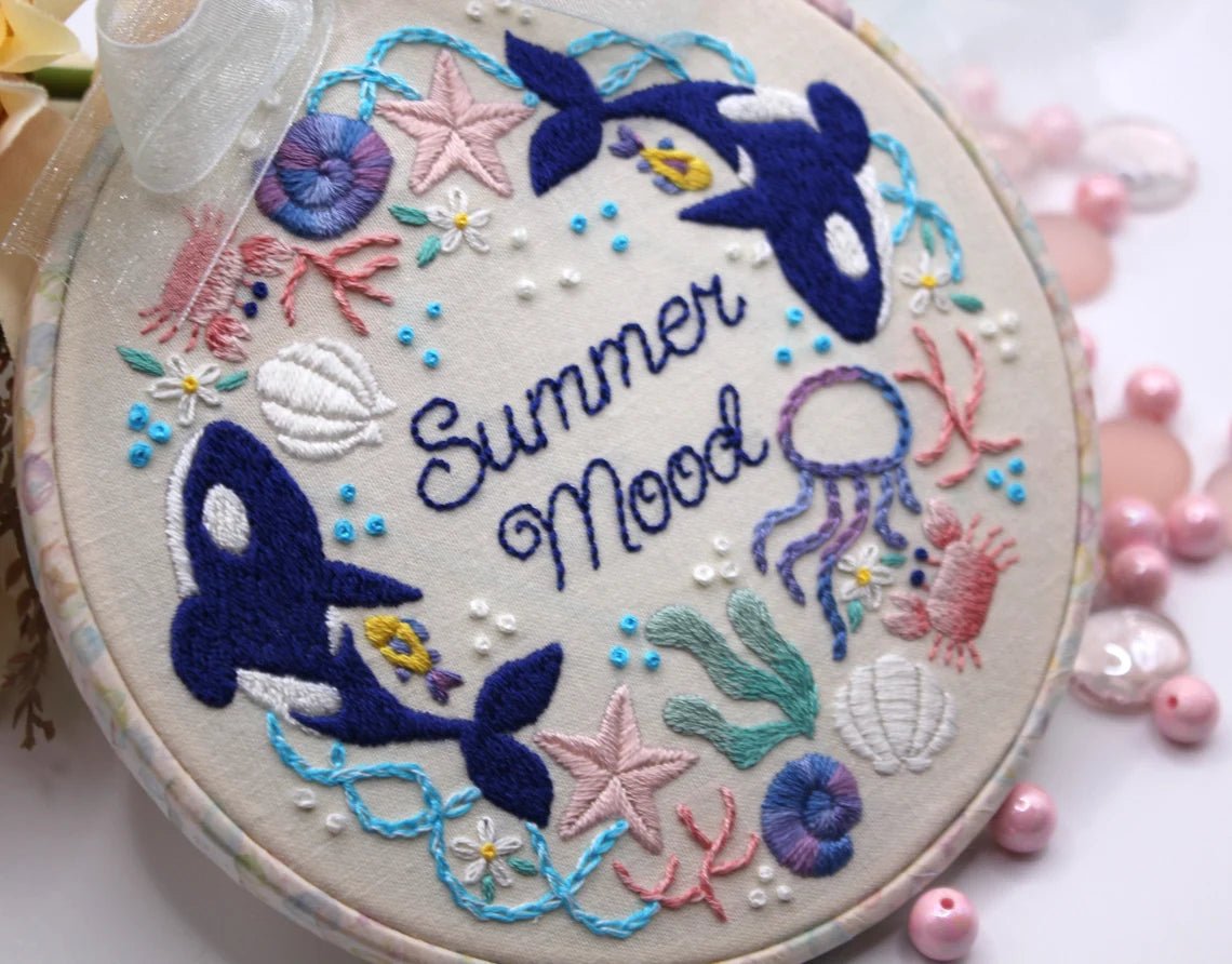 6" Beginner Summer Orca Embroidery Kit - Shop at Persephone's Hearth