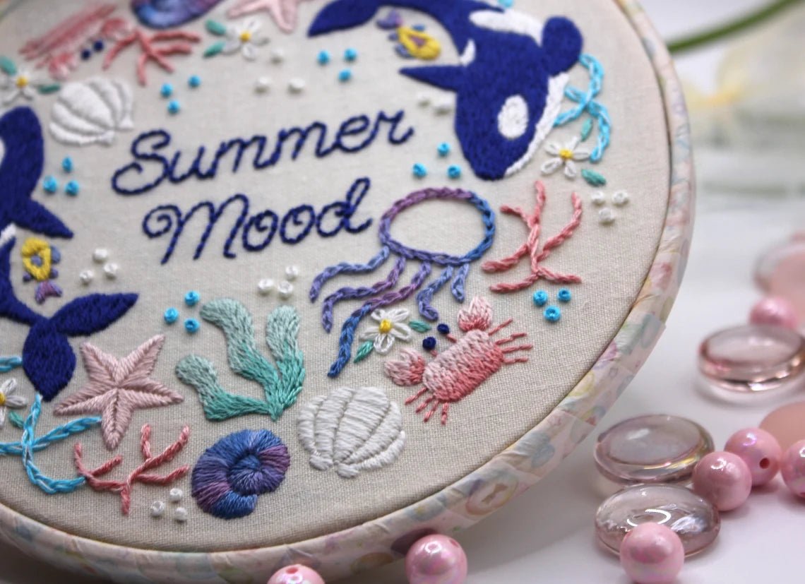 6" Beginner Summer Orca Embroidery Kit - Shop at Persephone's Hearth