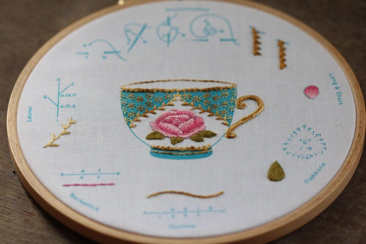 6" Beginner "Teacup" Embroidery Sampler - Shop at Persephone's Hearth