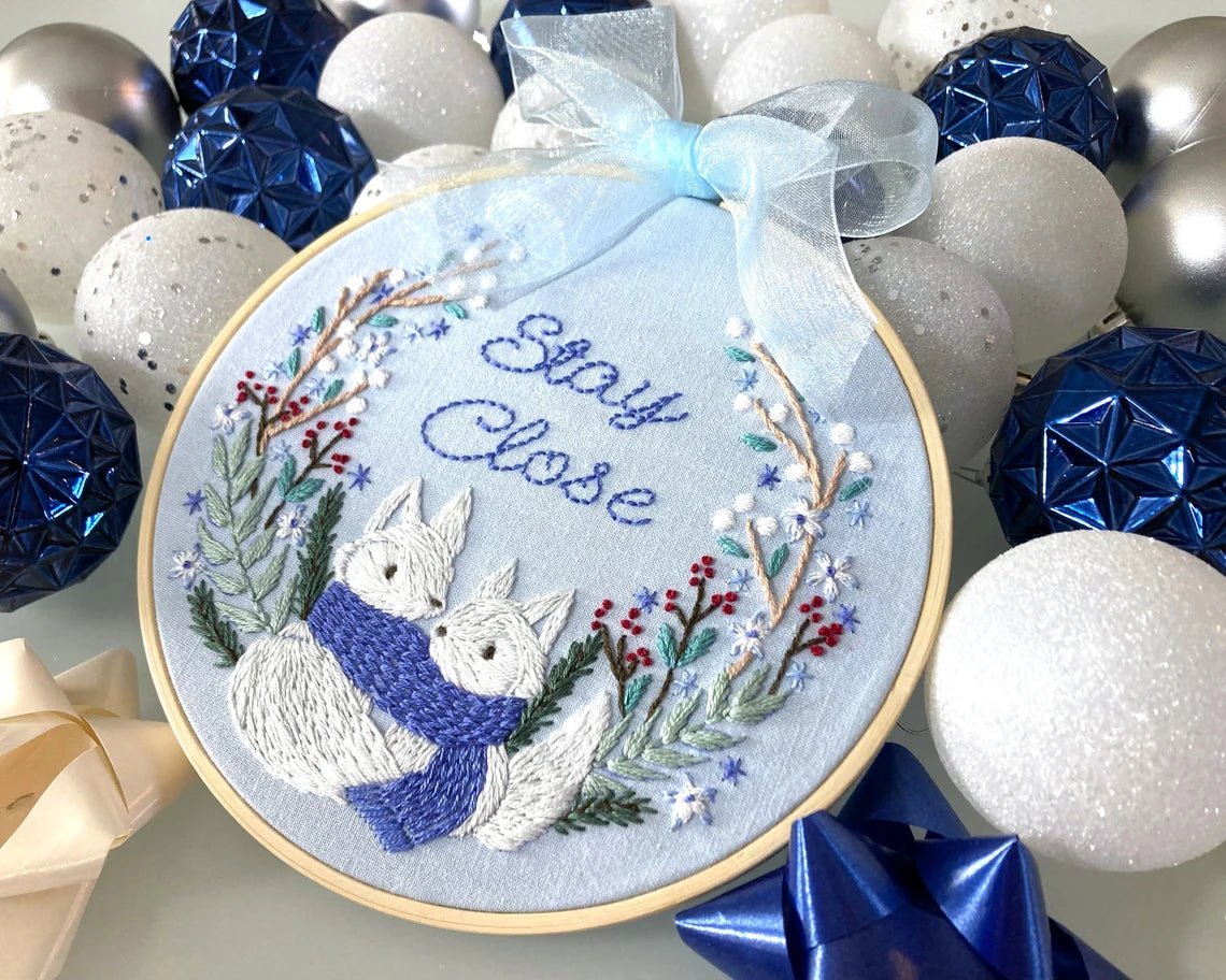 6" Beginner Winter Foxes Embroidery Kit - Shop at Persephone's Hearth