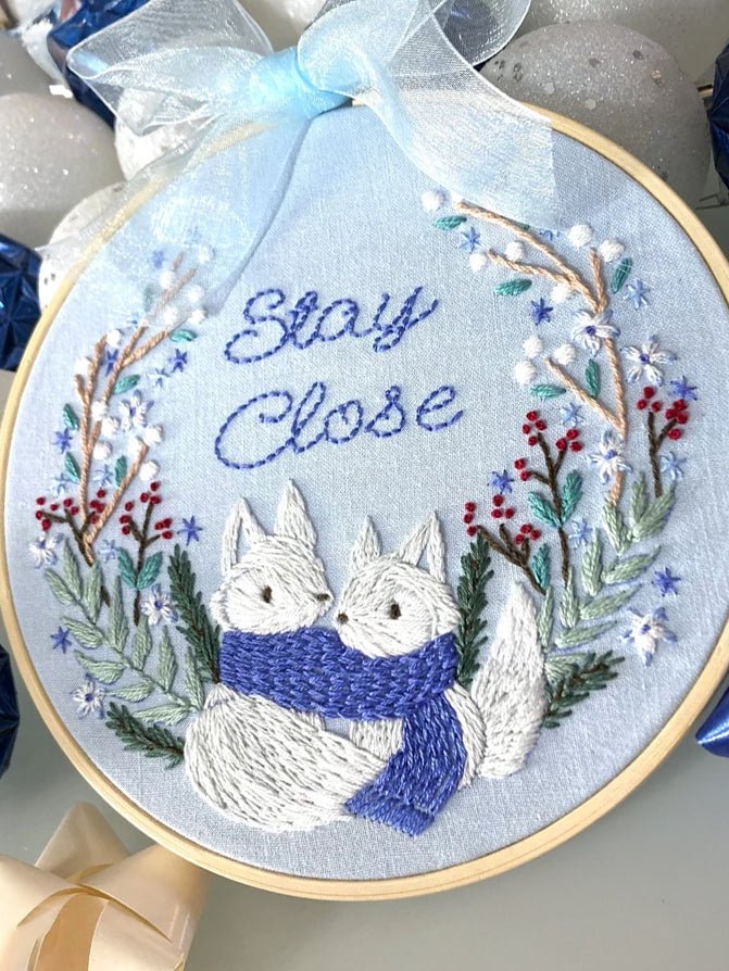 6" Beginner Winter Foxes Embroidery Kit - Shop at Persephone's Hearth