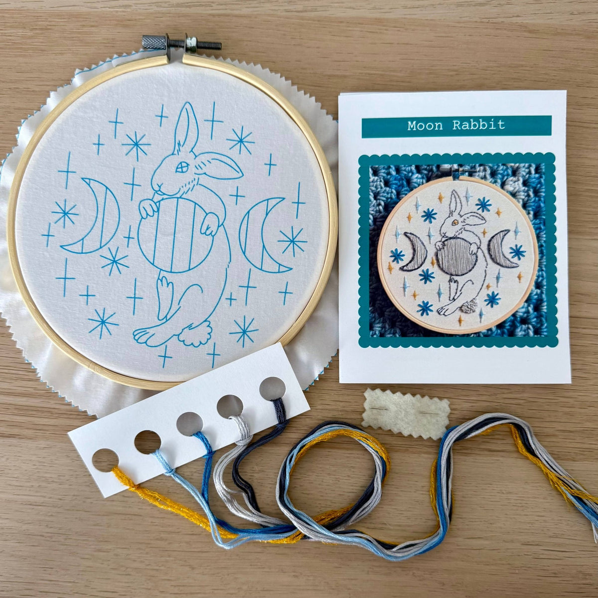 6" Moon Rabbit Embroidery Kit - Shop at Persephone's Hearth