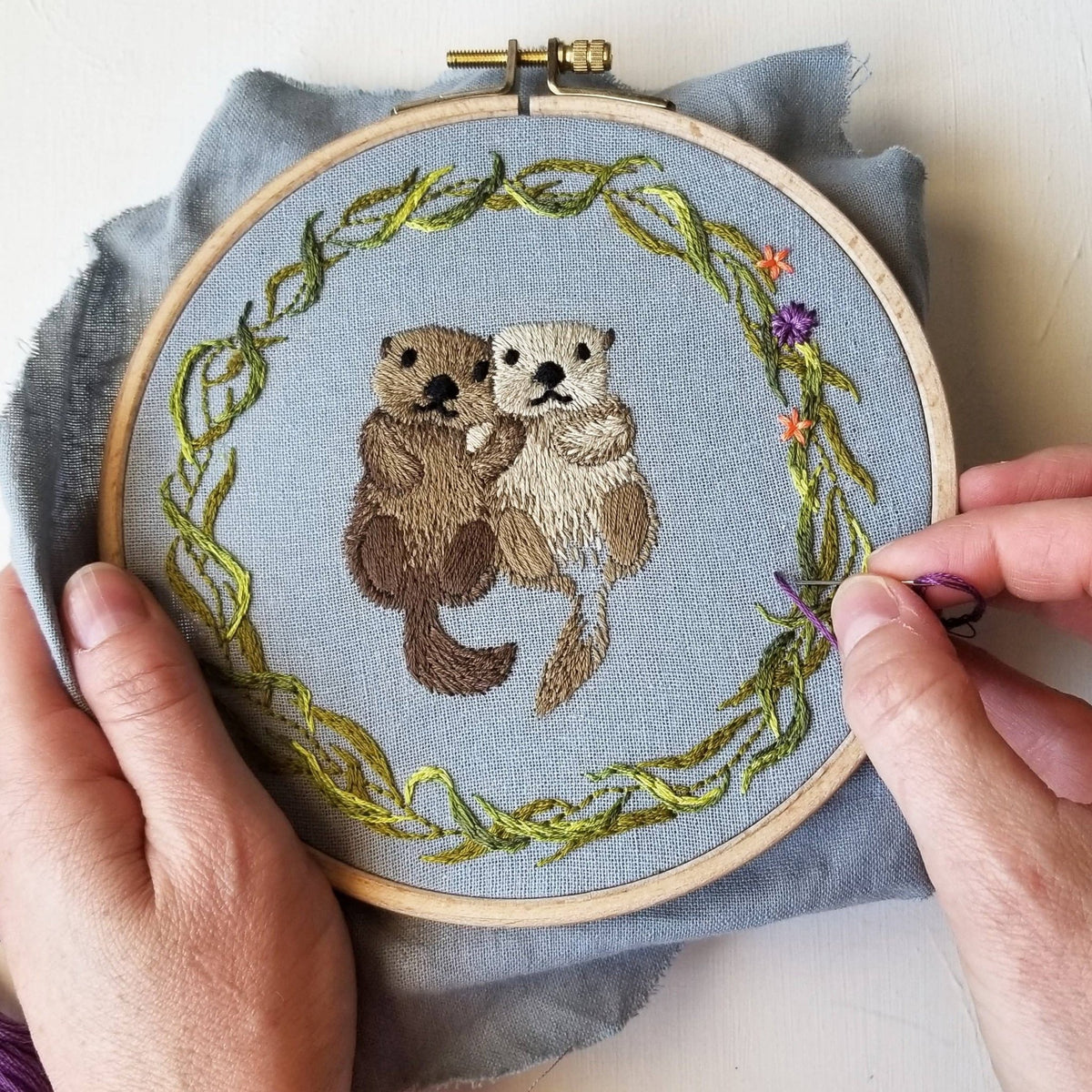 *Pre - order* 6" Otterly Adorable Embroidery Kit - Shop at Persephone's Hearth