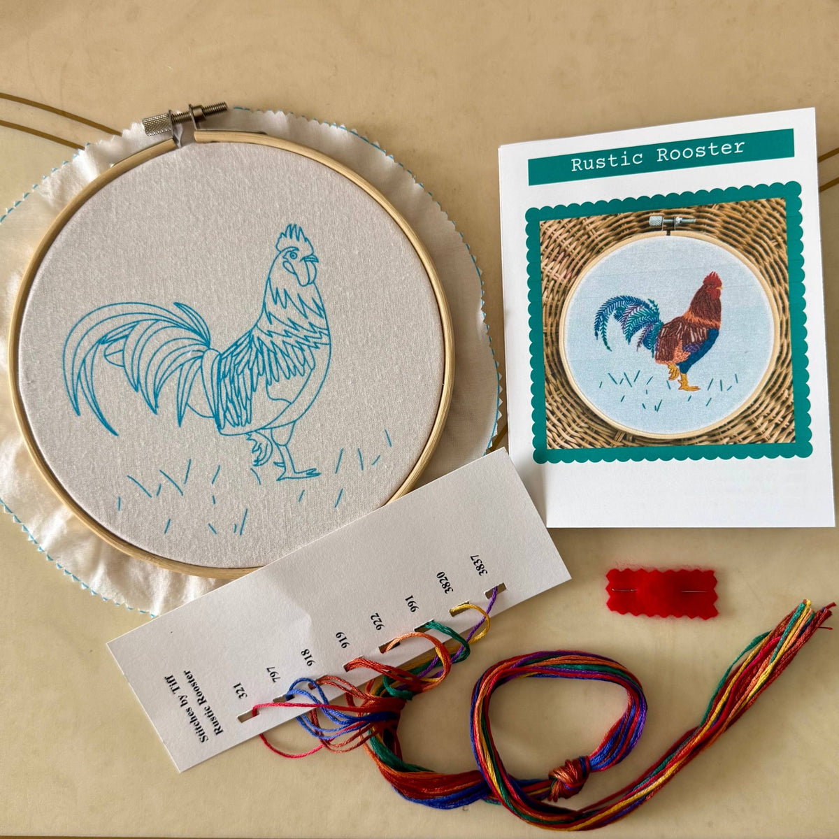 6" Rustic Rooster Embroidery Kit - Shop at Persephone's Hearth