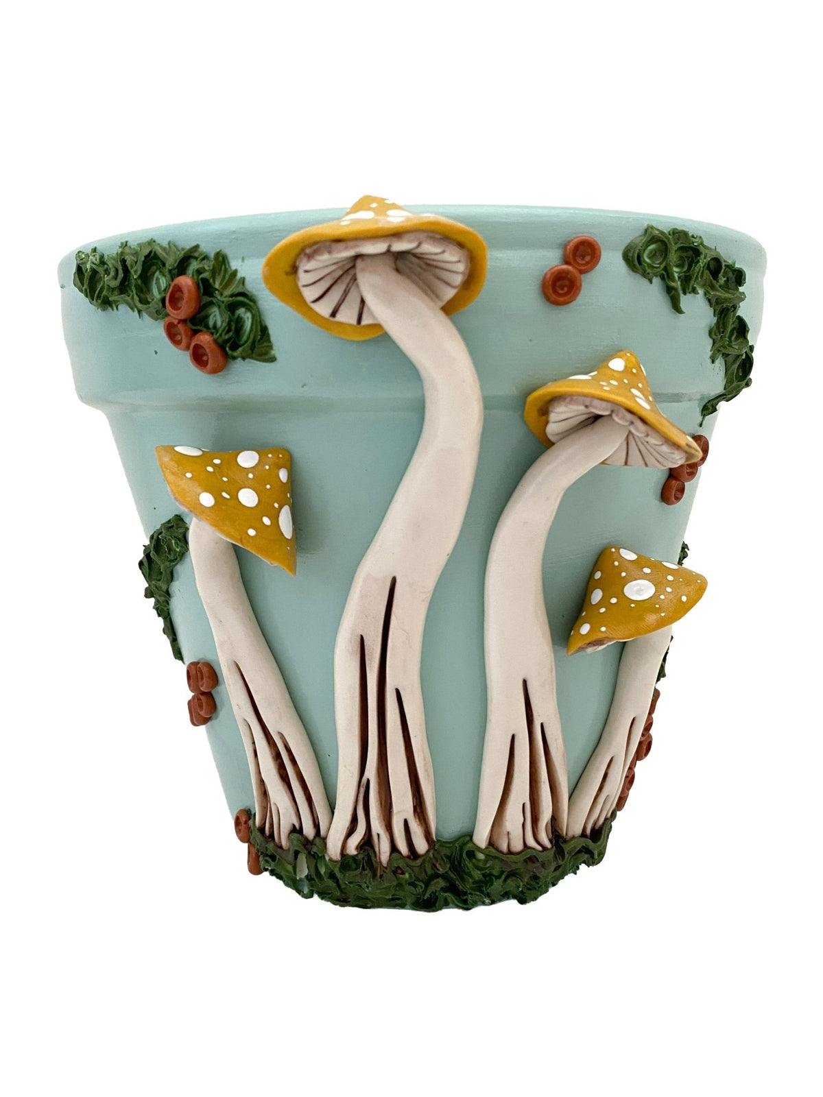 6" Sky Blue and Yellow Mushroom Motif Plant Pot - Shop at Persephone's Hearth