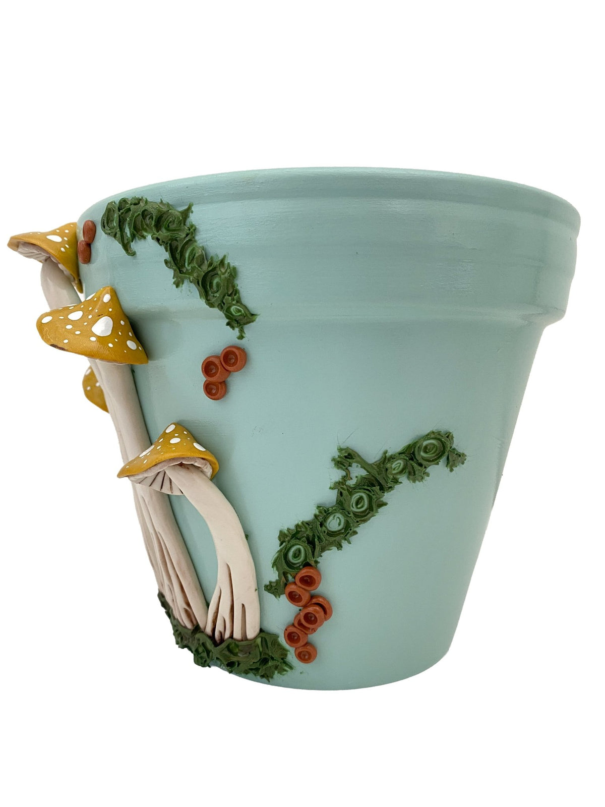 6" Sky Blue and Yellow Mushroom Motif Plant Pot - Shop at Persephone's Hearth