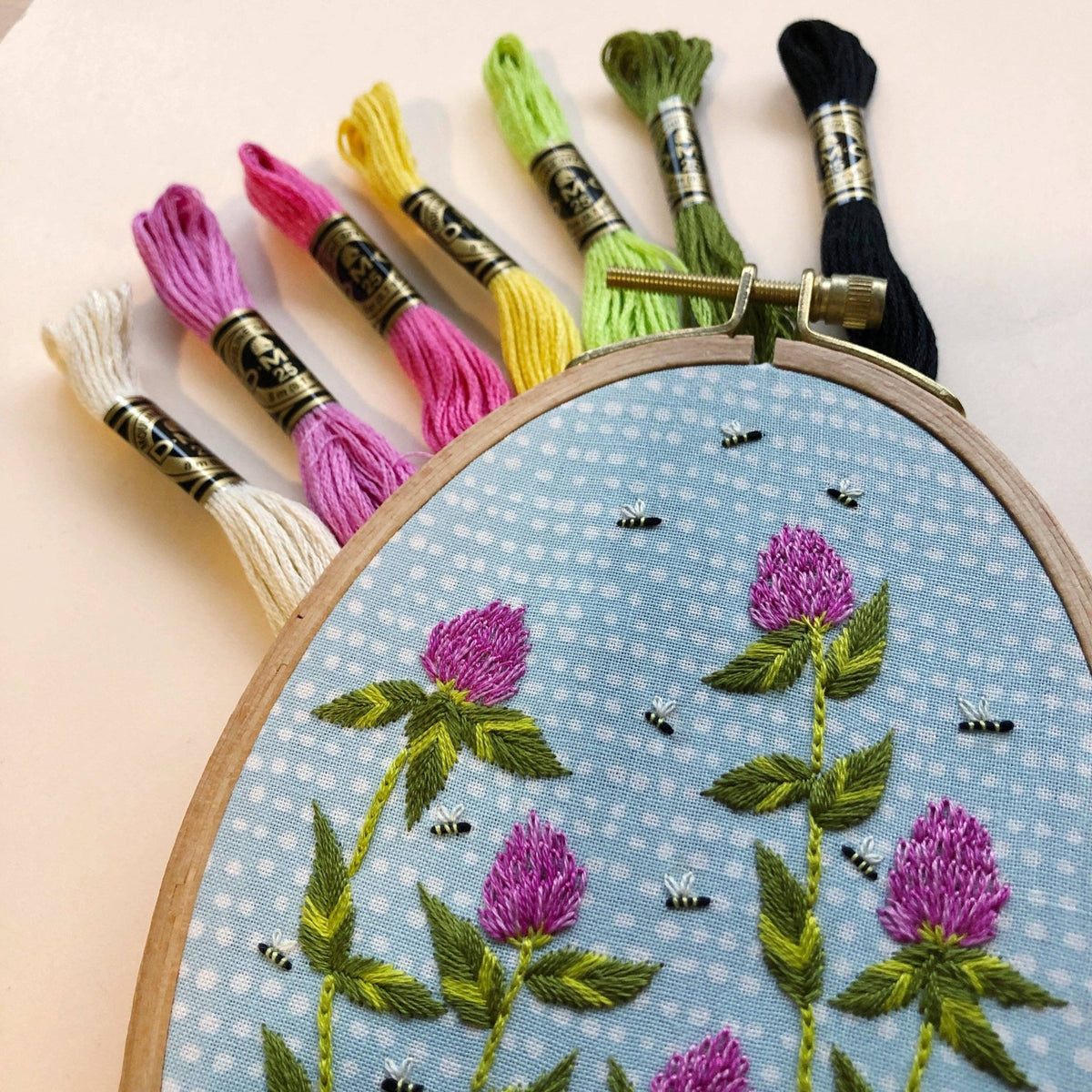 6" x 4" Bees Among Clover Embroidery Kit - Shop at Persephone's Hearth
