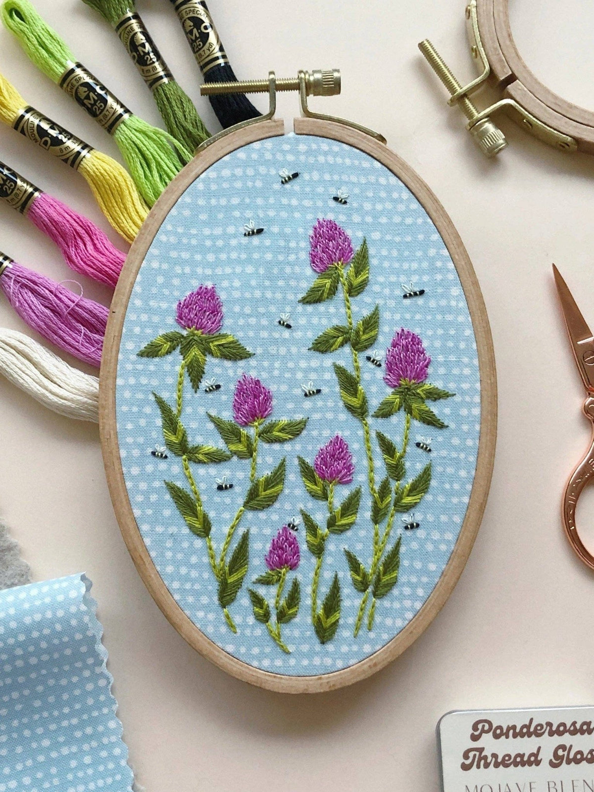 6" x 4" Bees Among Clover Embroidery Kit - Shop at Persephone's Hearth