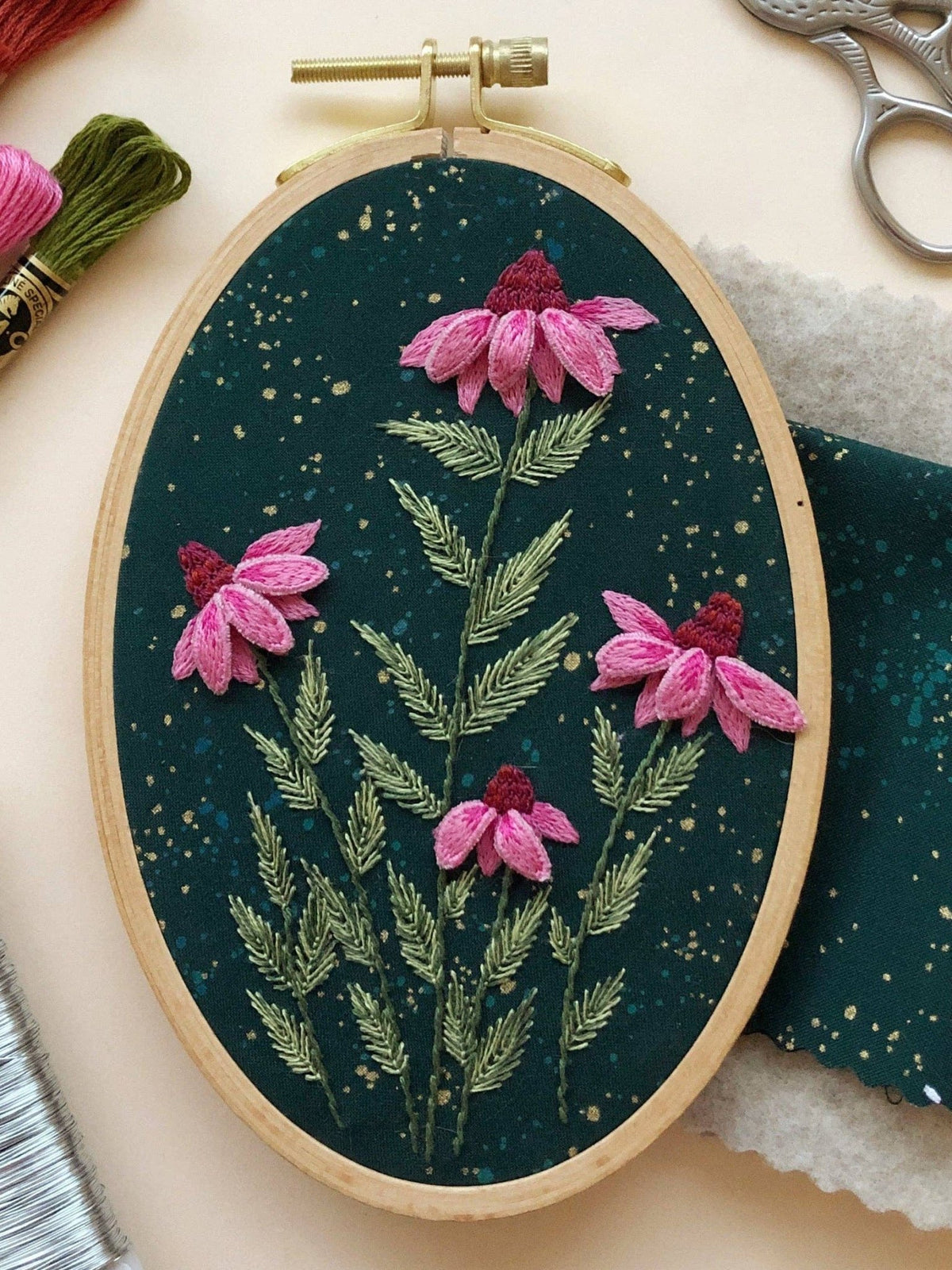6" x 4" Coneflowers 3D Embroidery Kit - Shop at Persephone's Hearth