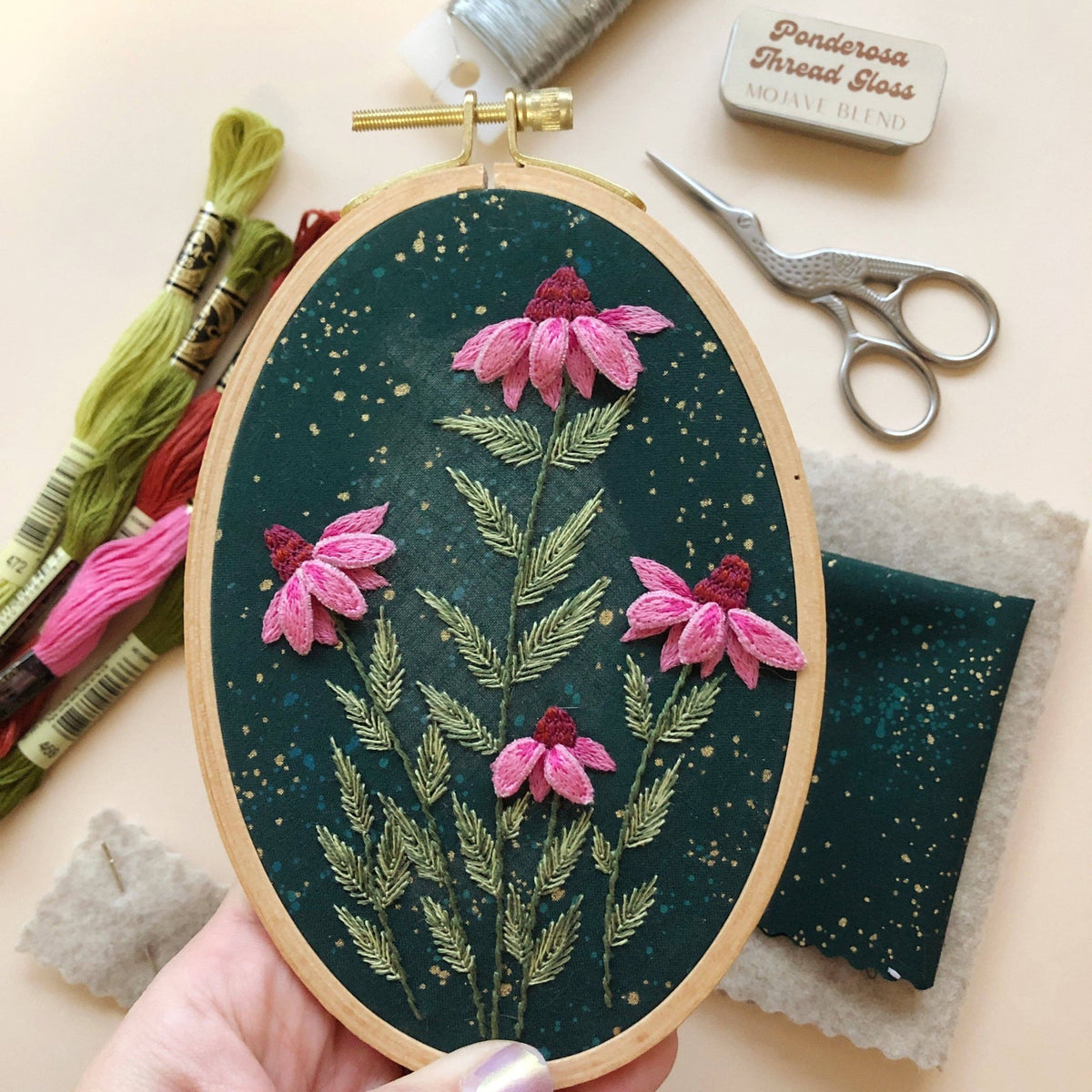 6" x 4" Coneflowers 3D Embroidery Kit - Shop at Persephone's Hearth