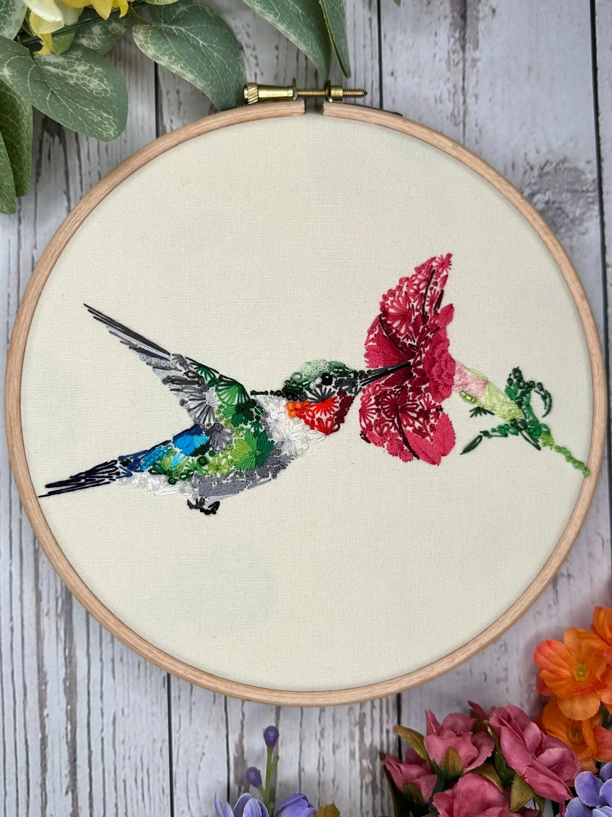 6" Spring Equinox Hummingbird Deluxe Embroidery Kit