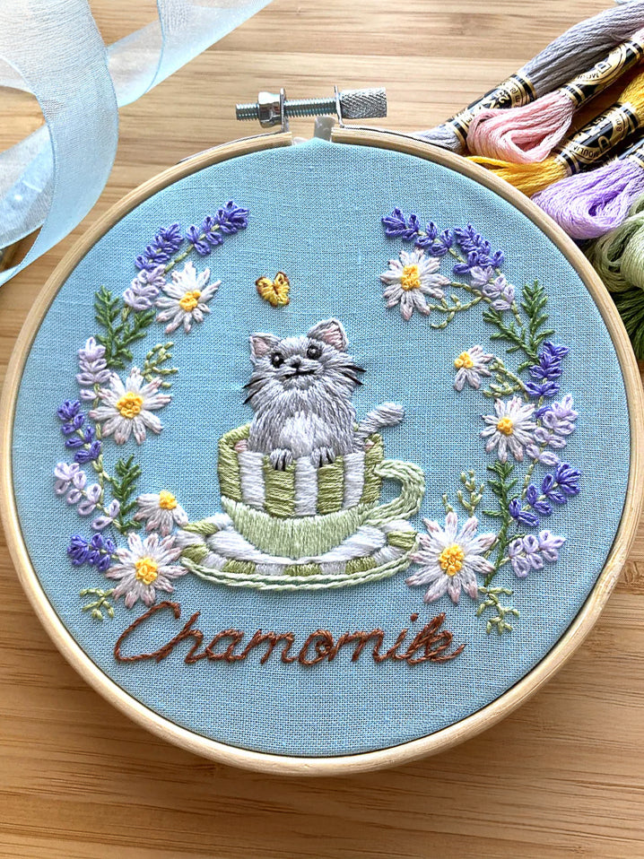 5" Chamomile Tea Cat Embroidery Kit