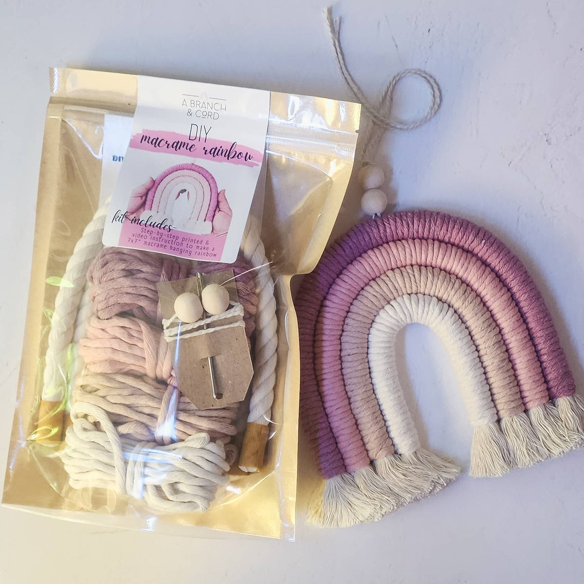 A Branch & Cord DIY Macrame Rainbow Kit / Craft/ Crafts/ Do It Yourself: Sweet Pink