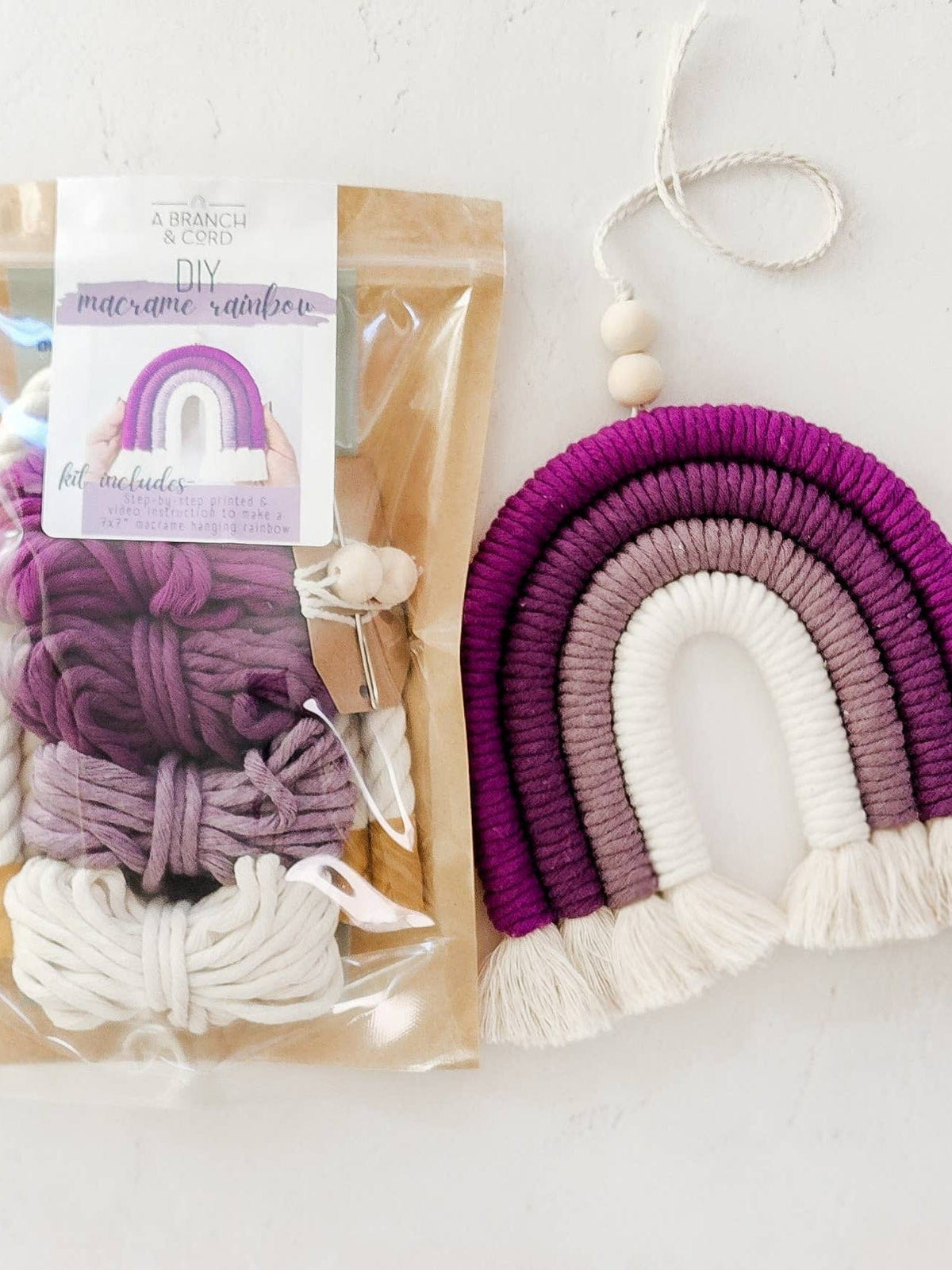 A Branch & Cord Macrame Kit Purple DIY Rainbow Beginner Macrame Kit