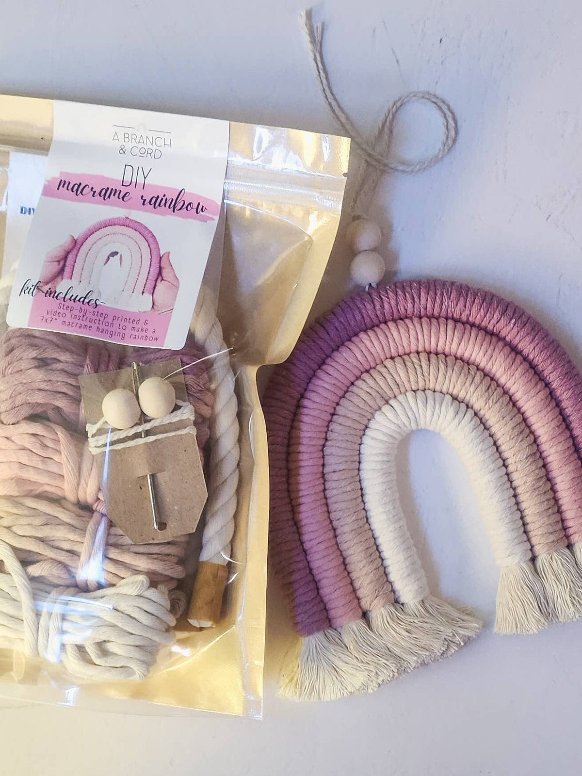 A Branch & Cord Macrame Kit Sweet Pink DIY Rainbow Beginner Macrame Kit