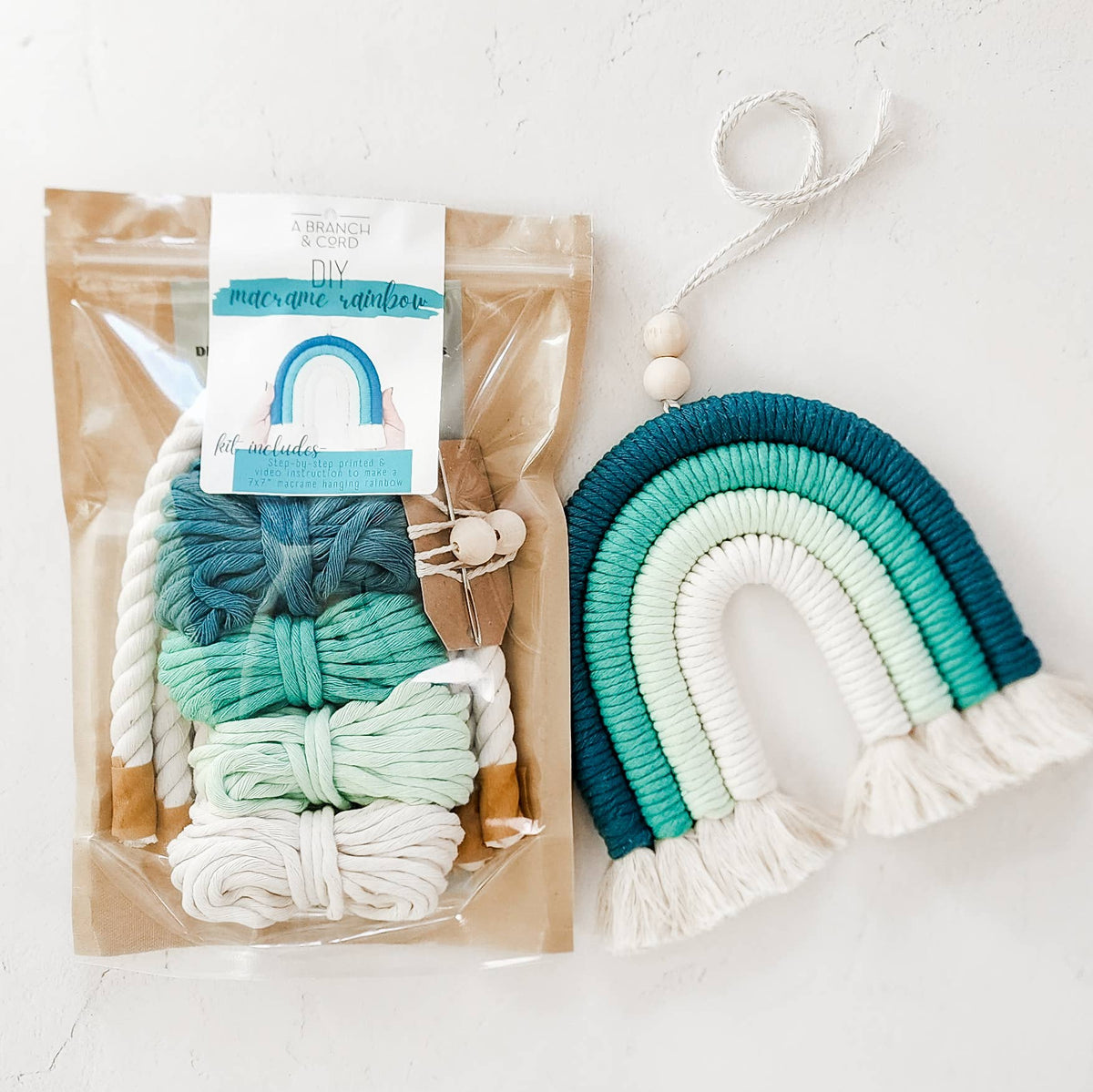 A Branch & Cord Teal DIY Rainbow Beginner Macrame Kit