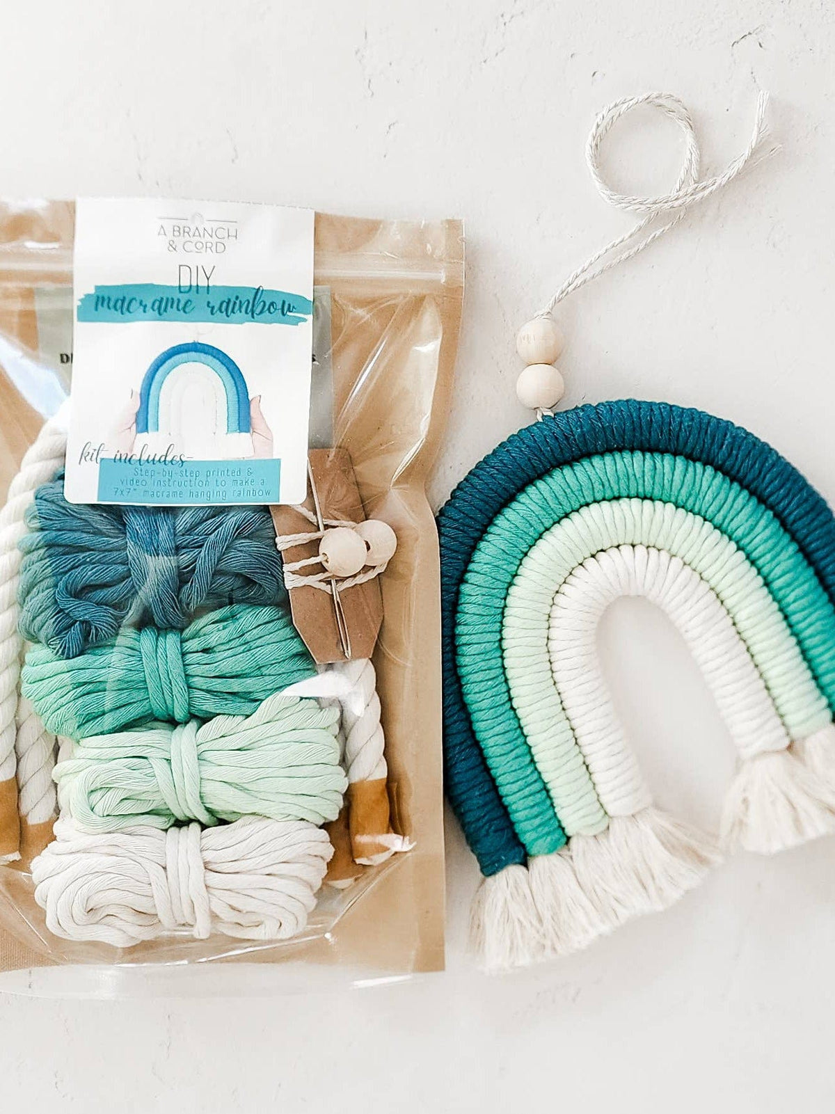 A Branch & Cord Teal DIY Rainbow Beginner Macrame Kit