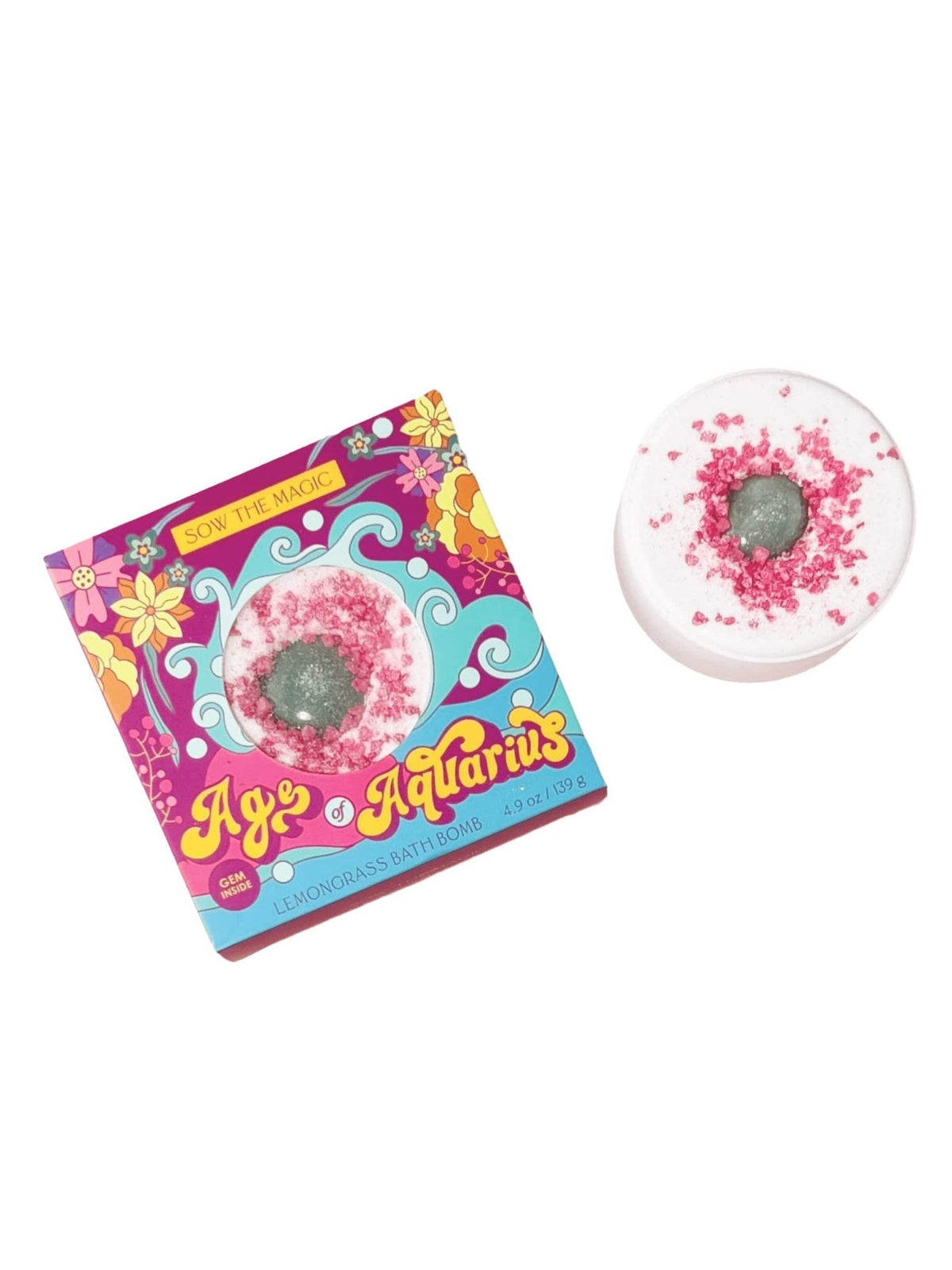 Age of Aquarius Lemongrass Bath Bomb with Aventurine - Shop at Persephone's Hearth