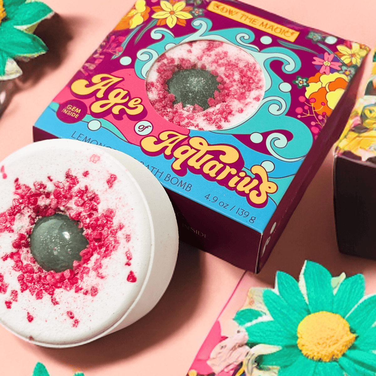 Age of Aquarius Lemongrass Bath Bomb with Aventurine - Shop at Persephone's Hearth