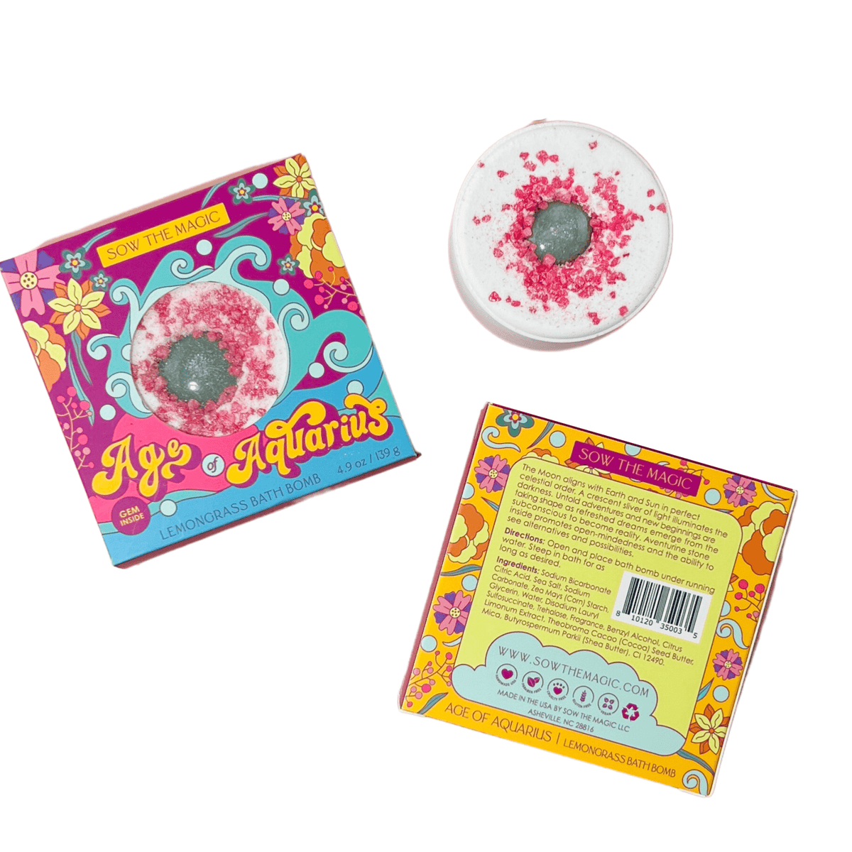 Age of Aquarius Lemongrass Bath Bomb with Aventurine - Shop at Persephone's Hearth