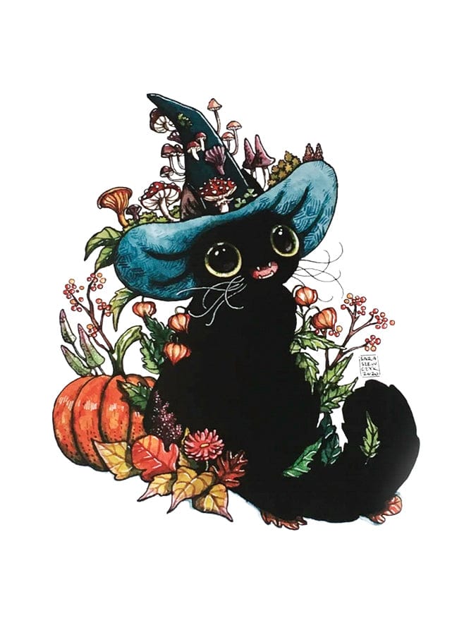 Autumn Witch Cat Art Print, 11.8" x 8.3" - Shop at Persephone's Hearth