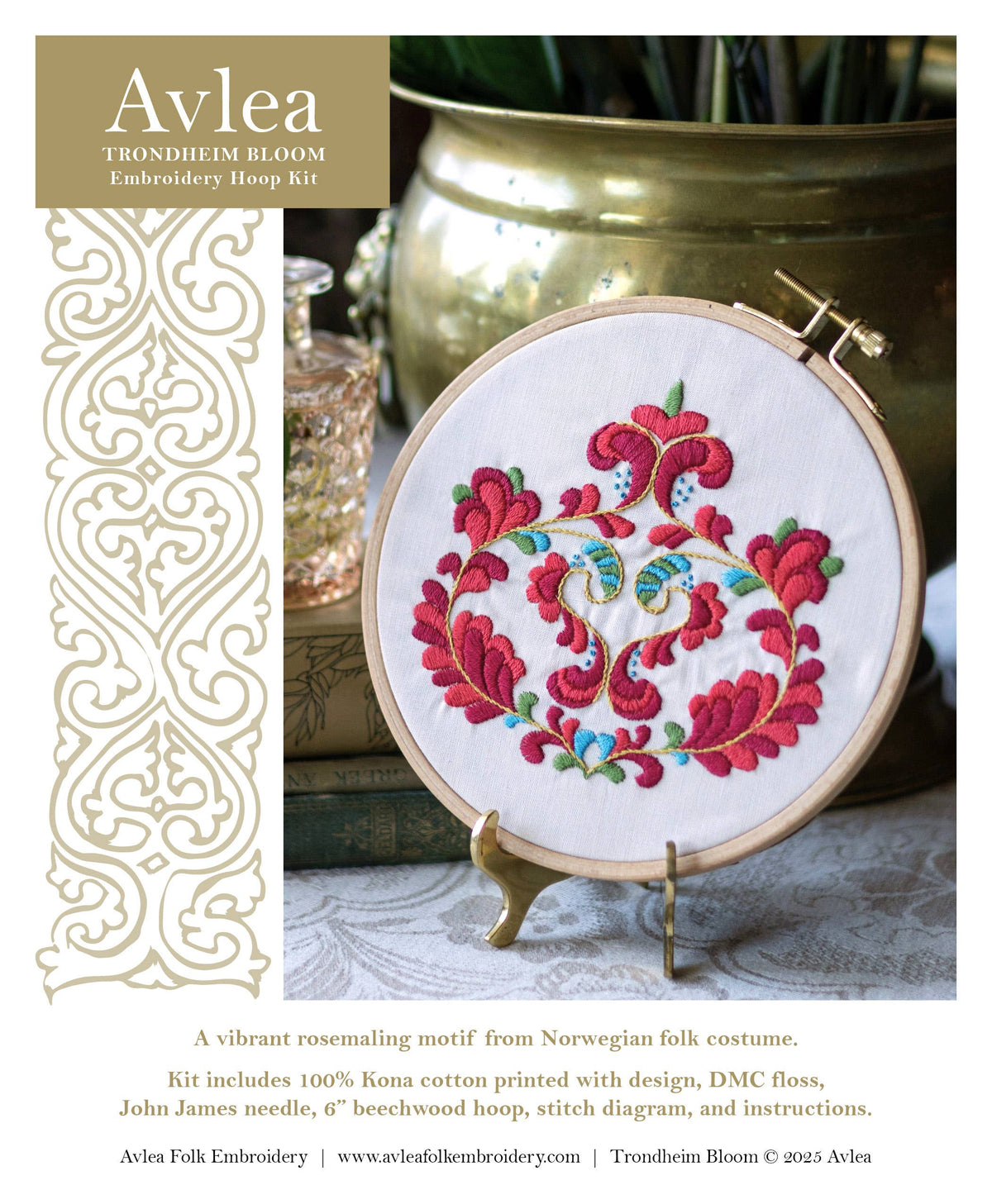 Avlea Folk Embroidery 'NEW! Trondheim Bloom embroidery hoop kit