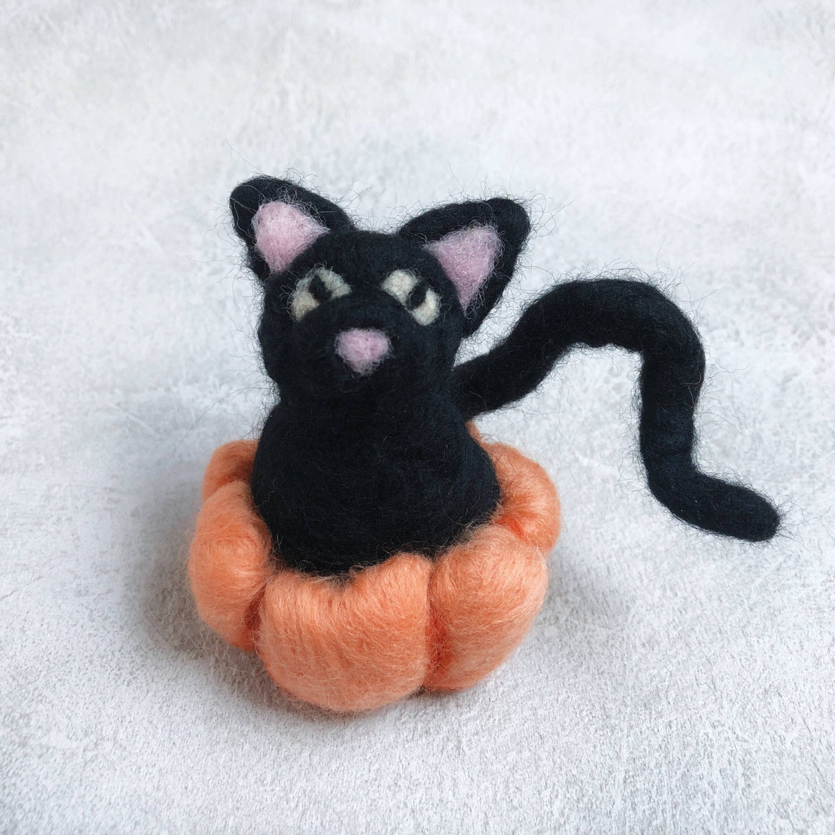 Beginner Black Cat In Pumpkin Needle Felting Kit - Shop at Persephone's Hearth