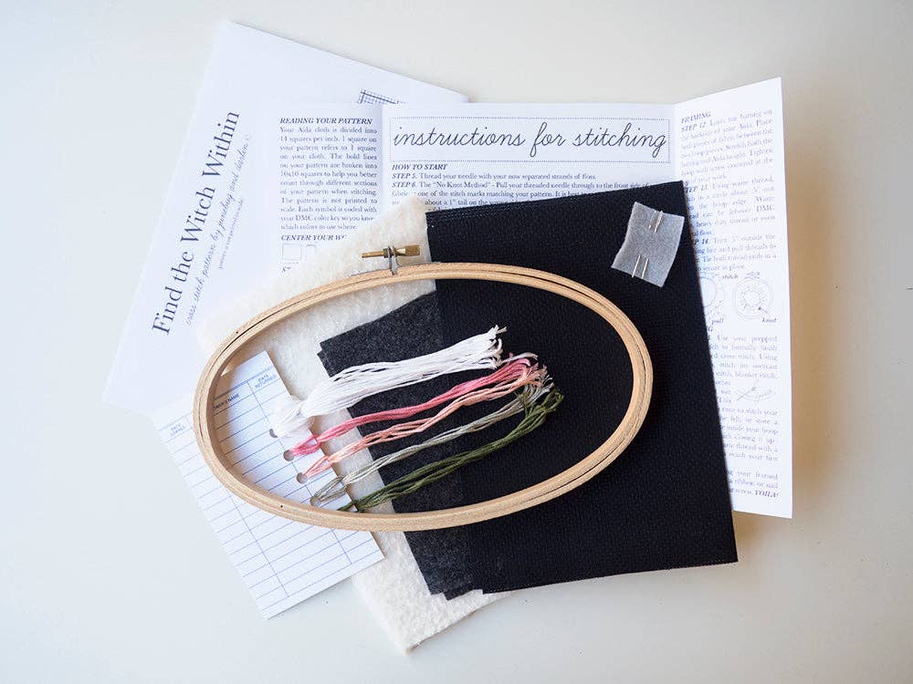 Beginner "Find the Witch Within" Cross Stitch Kit - Shop at Persephone's Hearth