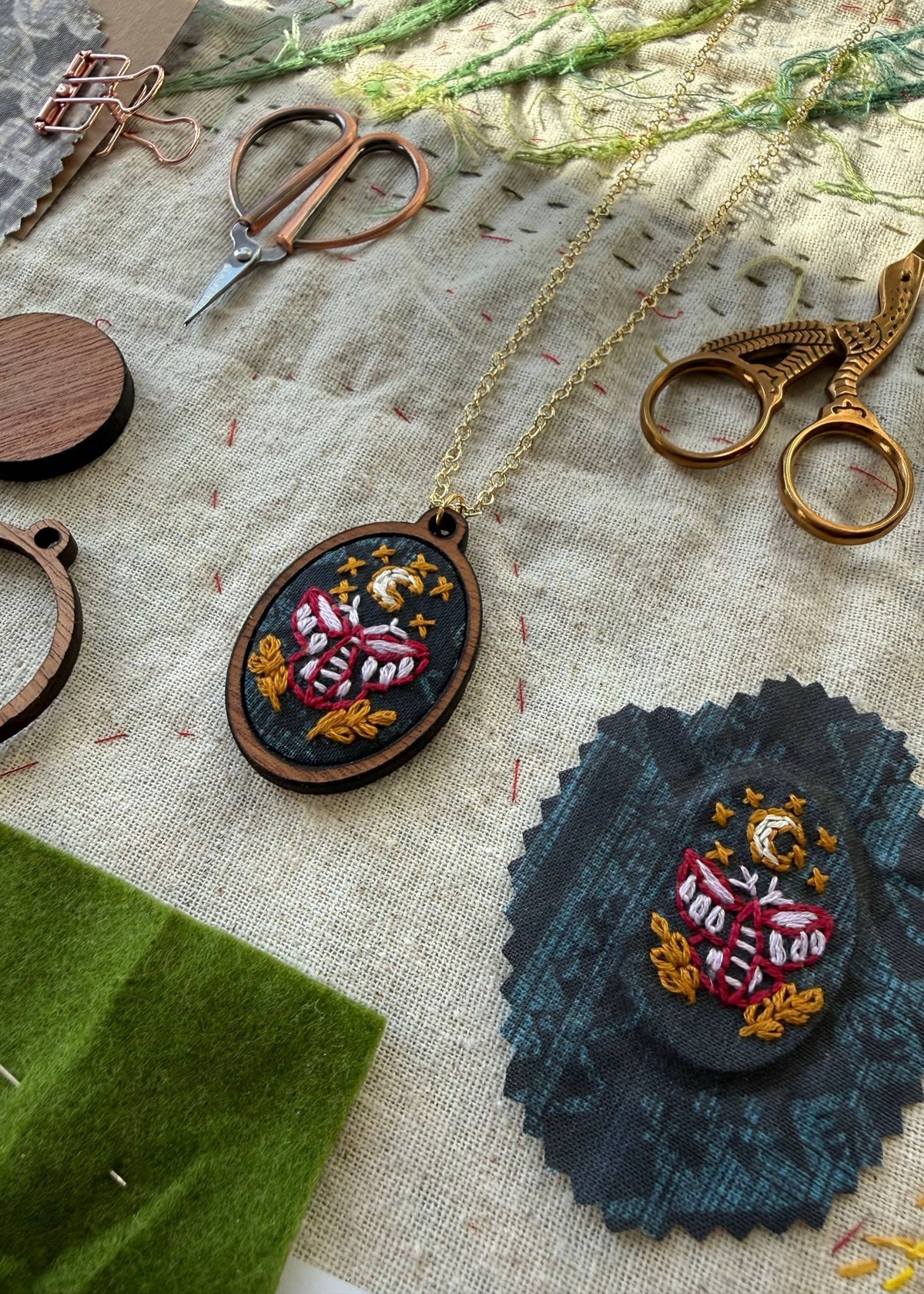 Beginner Moth Necklace Embroidery Kit - Shop at Persephone's Hearth