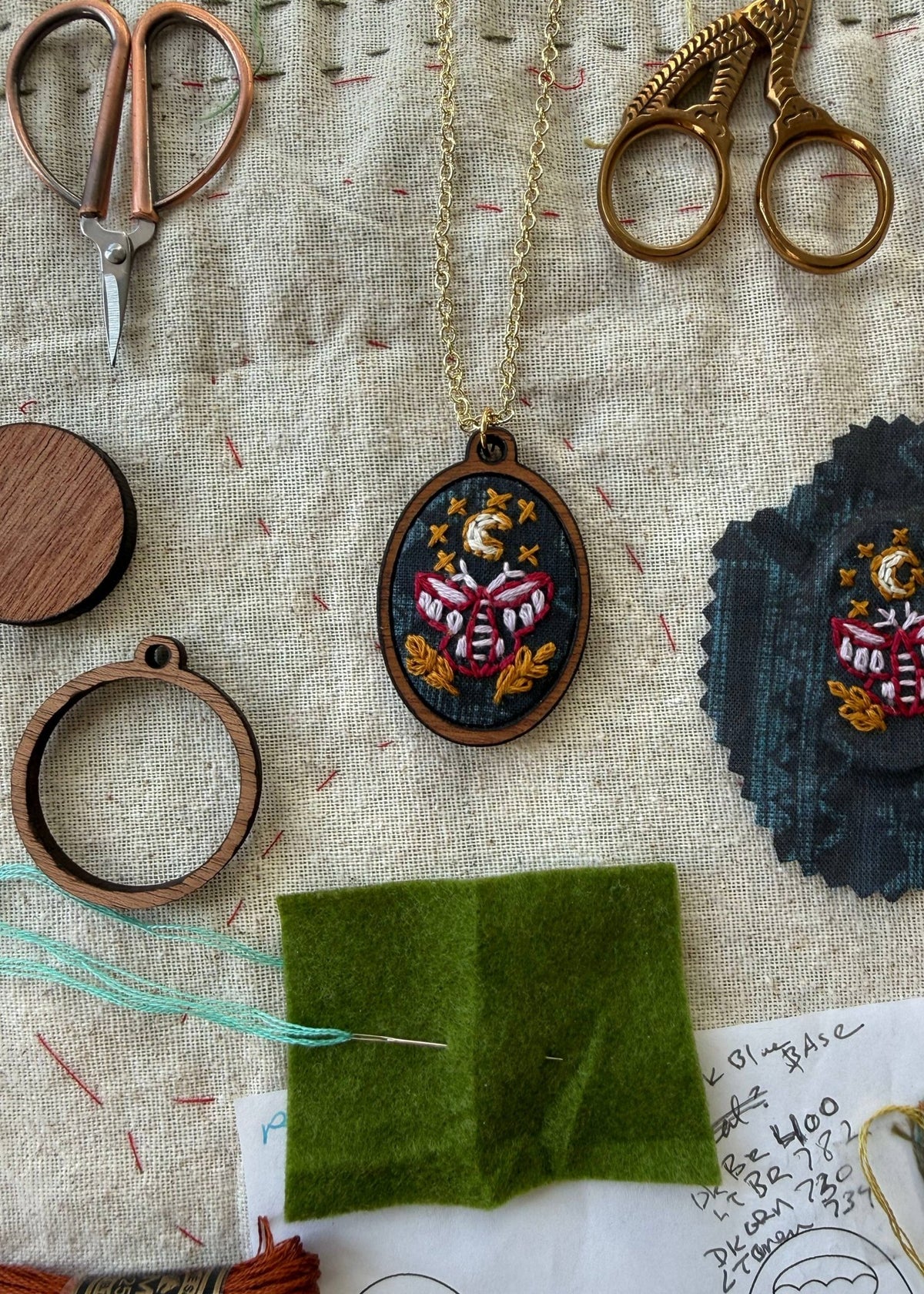 Beginner Moth Necklace Embroidery Kit - Shop at Persephone's Hearth