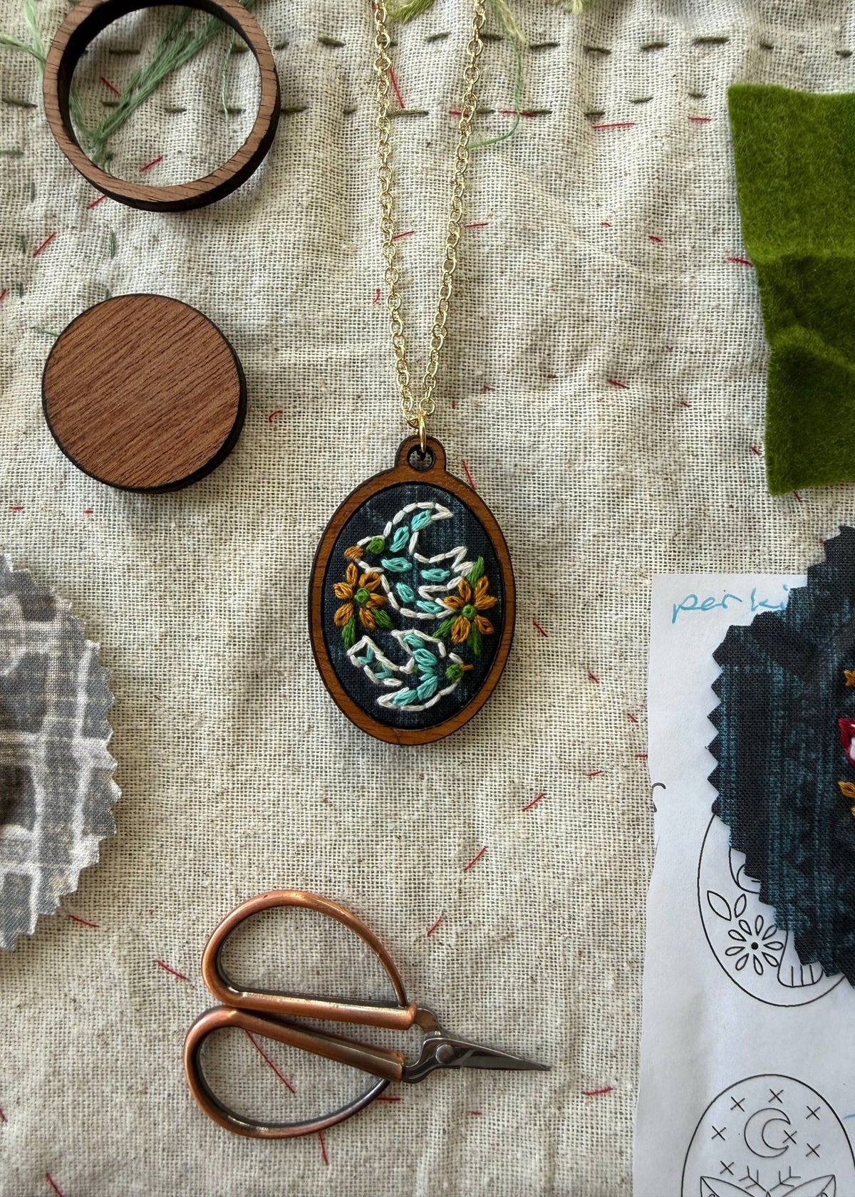 Beginner Necklace Birds Embroidery Kit - Shop at Persephone's Hearth