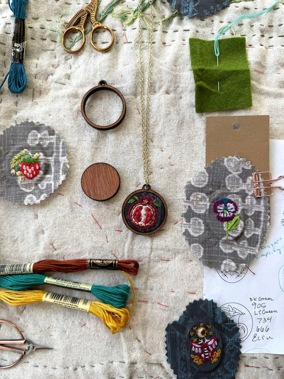 Beginner Pomegranate Necklace Embroidery Kit - Shop at Persephone's Hearth