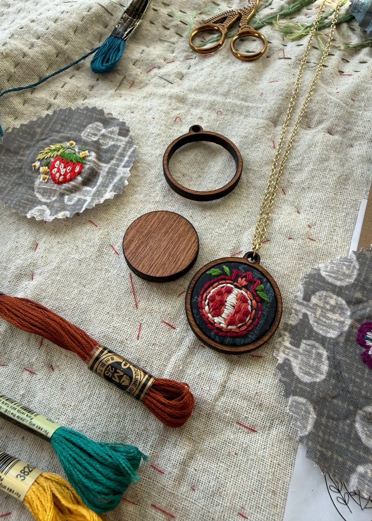 Beginner Pomegranate Necklace Embroidery Kit - Shop at Persephone's Hearth