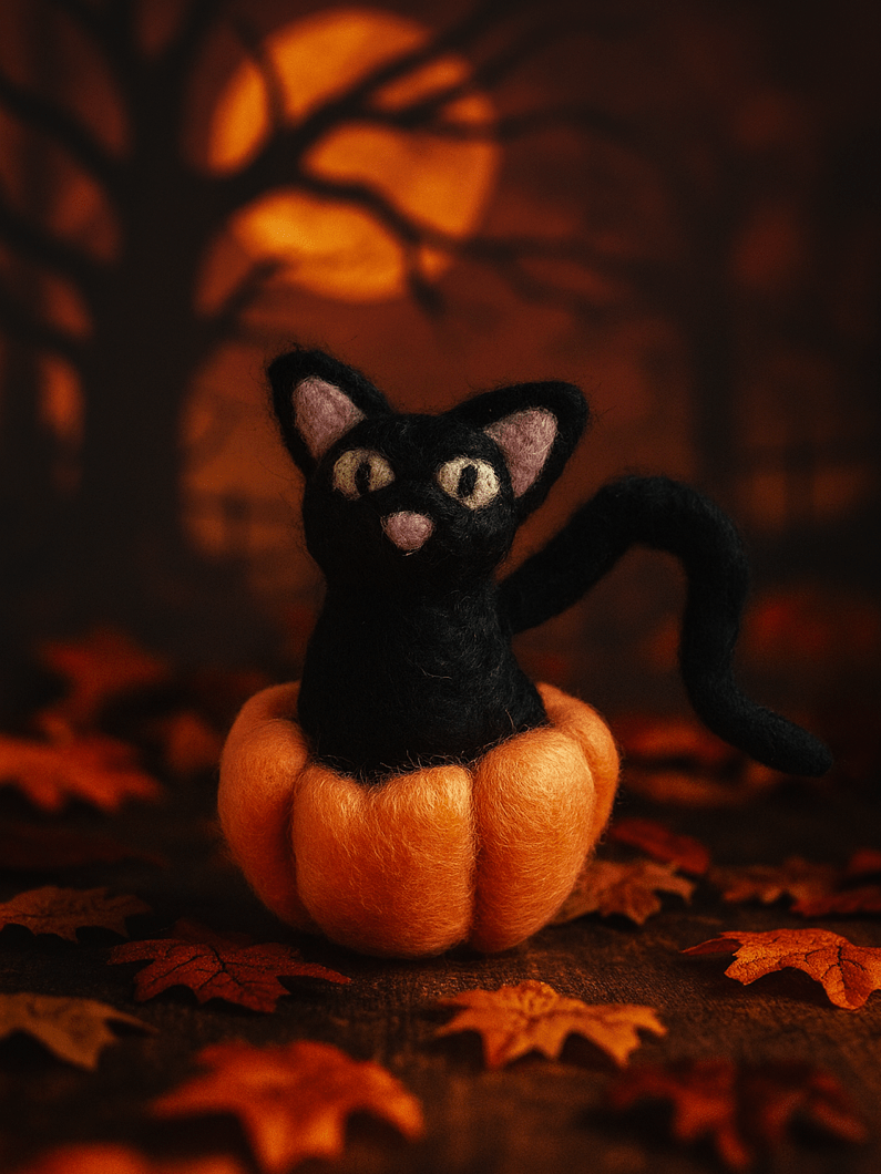 Bergin & Bath Needle Felting Kit Beginner Black Cat In Pumpkin Needle Felting Kit