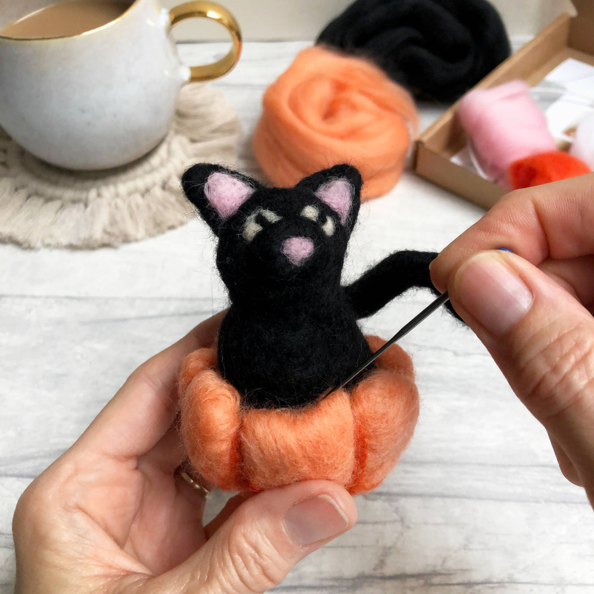 Bergin & Bath Needle Felting Kit, Black Cat. A Halloween craft kit