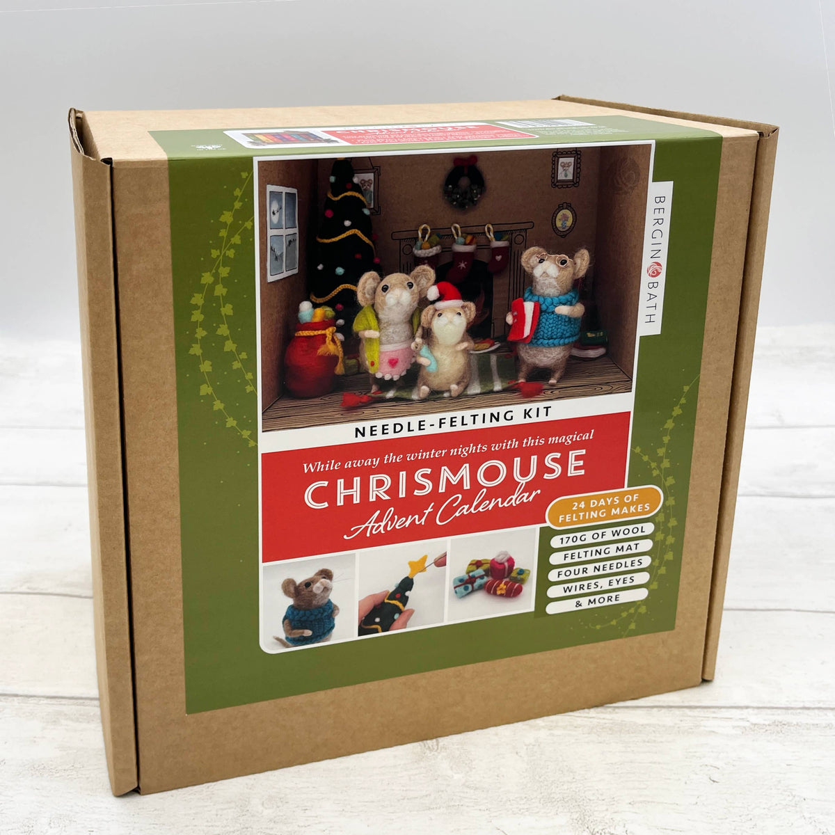 Bergin & Bath Needle Felting Kit *Pre-order* Deluxe Christmas Mouse Advent Calendar Needle Felting Kit