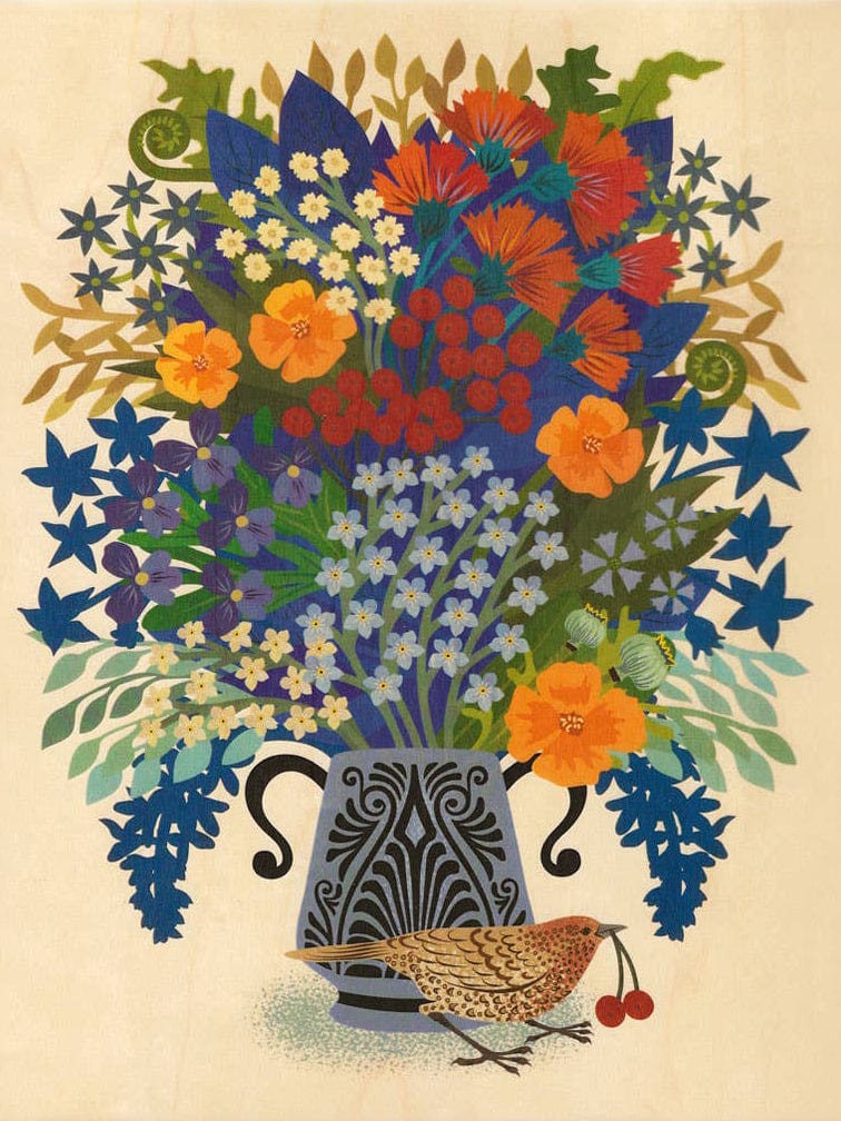 "Berry Thief" Small Wood Print, 11" x 8.5" - Shop at Persephone's Hearth