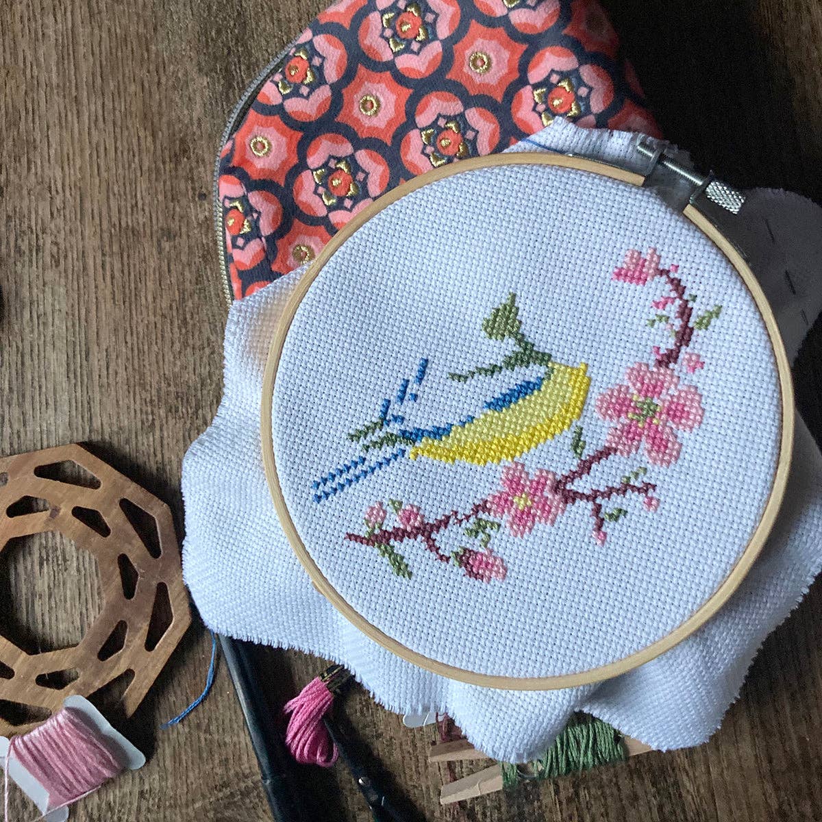 Bird & Blossom Cross Stitch Kit (Hoop not included) - Shop at Persephone's Hearth
