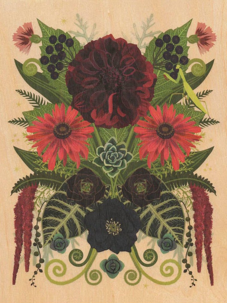 Black Dahlia Small Wood Print, 11" x 8.5" - Shop at Persephone's Hearth